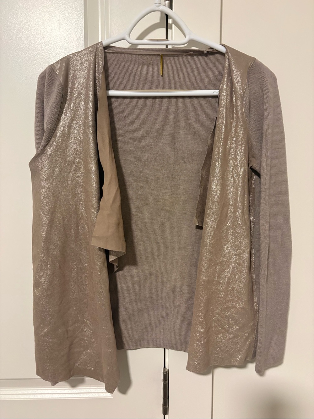 Elie Tahari leather Women's Taupe Open-Front Lightweight Sweater Cardigan s